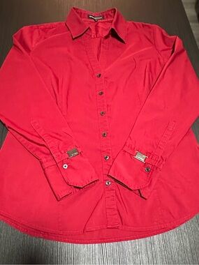 Express Design Studio Red Button-Down Shirt